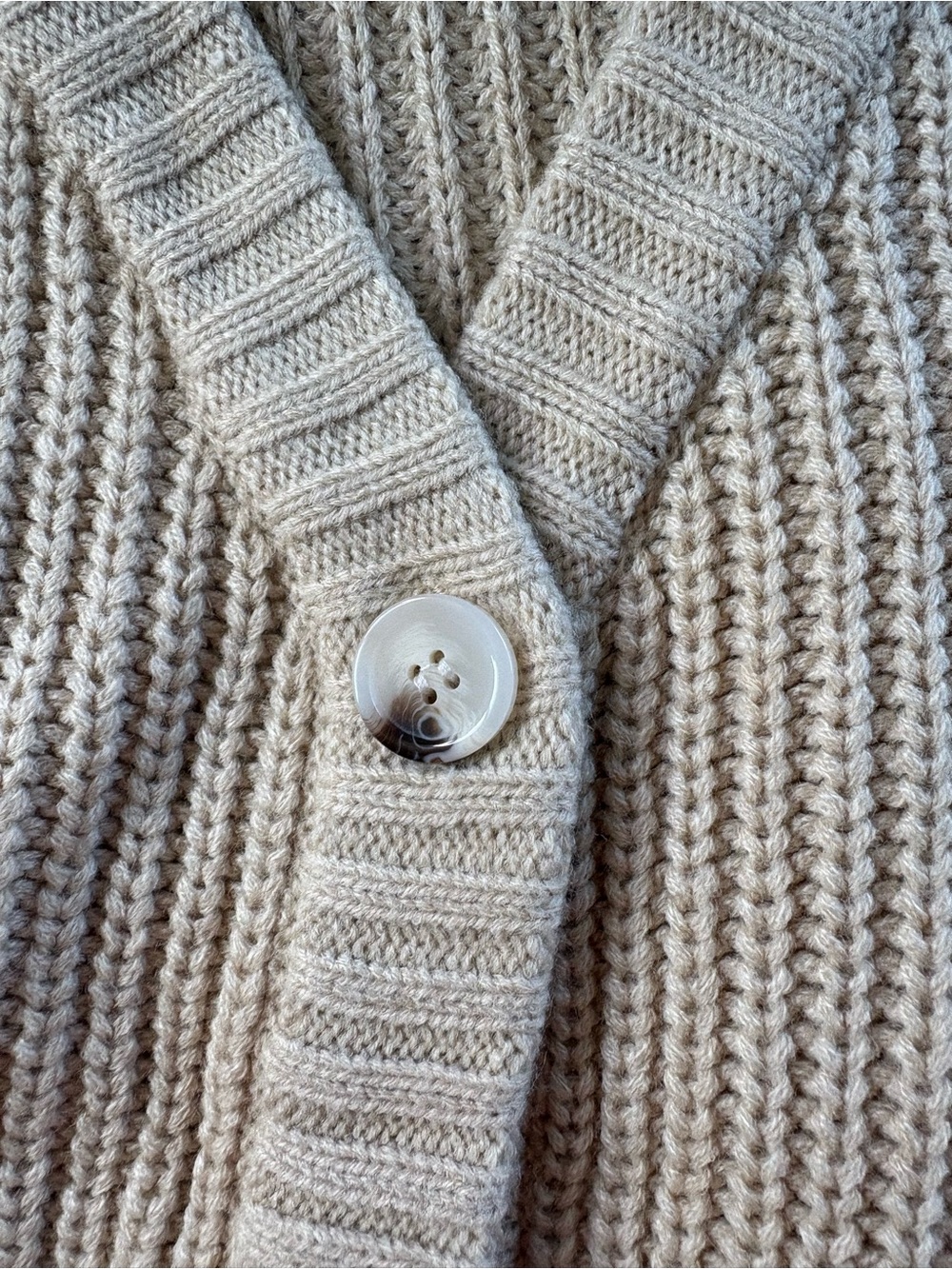 Cream Ribbed V-Neck Button Cardigan - Picture 3 of 4